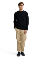 Crew Neck Raglan with Cardigan Stitch Sleeve - Black