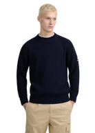 Crew Neck Raglan with Cardigan Stitch Sleeve - Navy