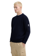 Crew Neck Raglan with Cardigan Stitch Sleeve - Navy