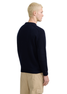 Crew Neck Raglan with Cardigan Stitch Sleeve - Navy