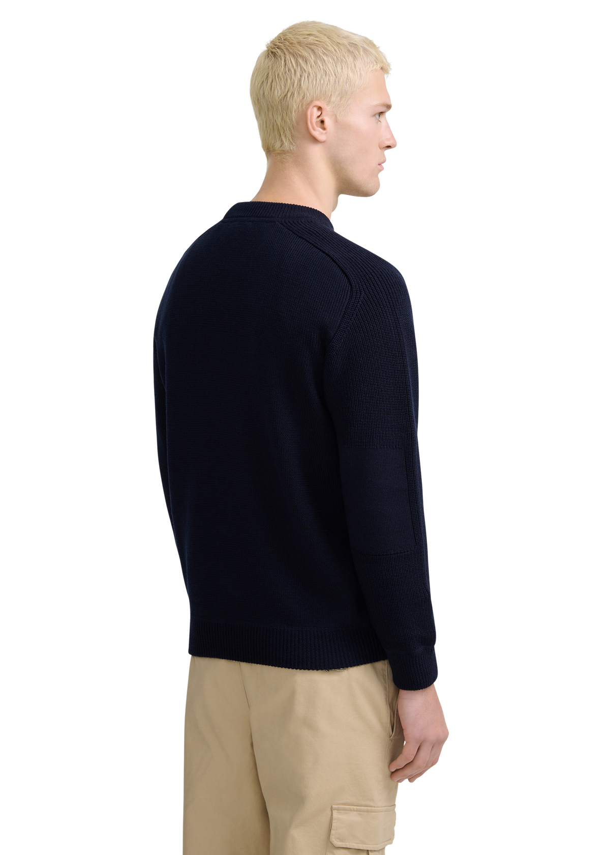 Crew Neck Raglan with Cardigan Stitch Sleeve - Navy