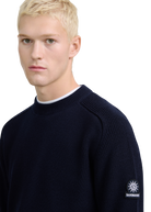 Crew Neck Raglan with Cardigan Stitch Sleeve - Navy