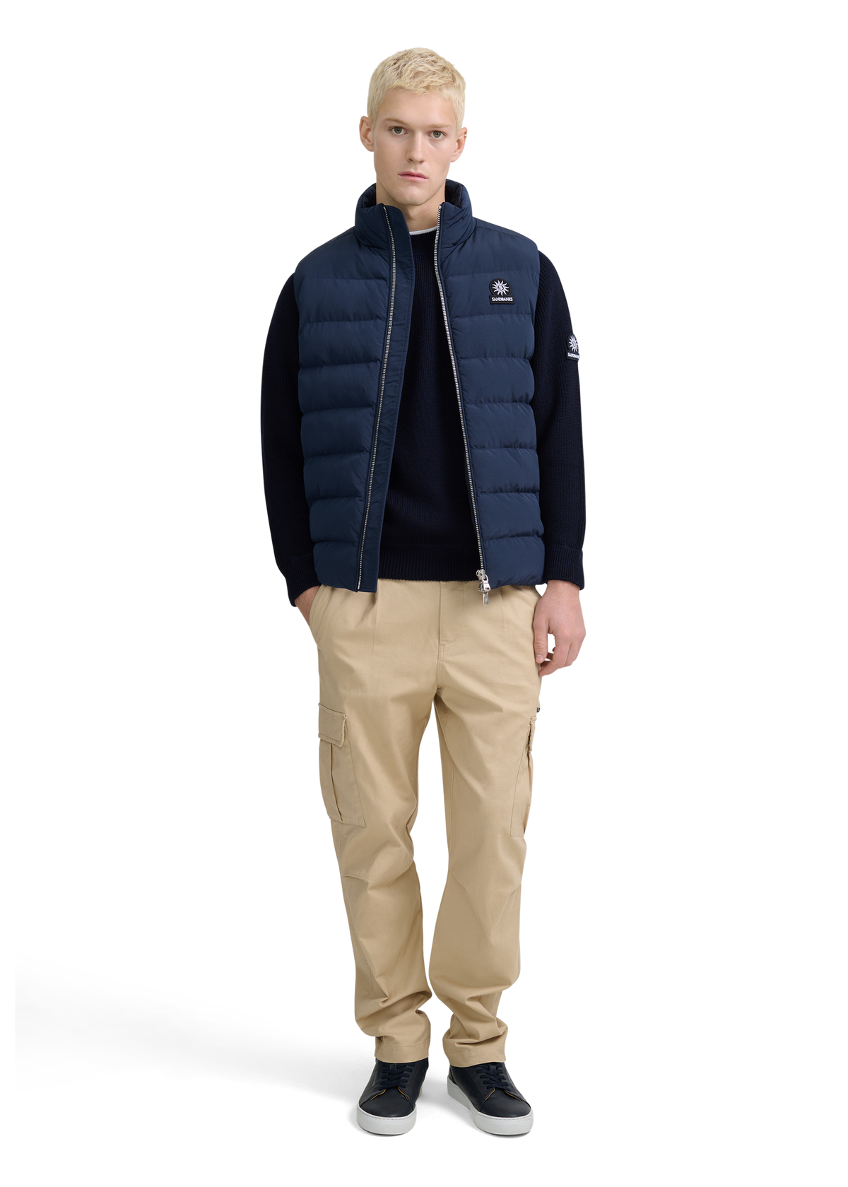 Crew Neck Raglan with Cardigan Stitch Sleeve - Navy