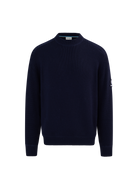 Crew Neck Raglan with Cardigan Stitch Sleeve - Navy