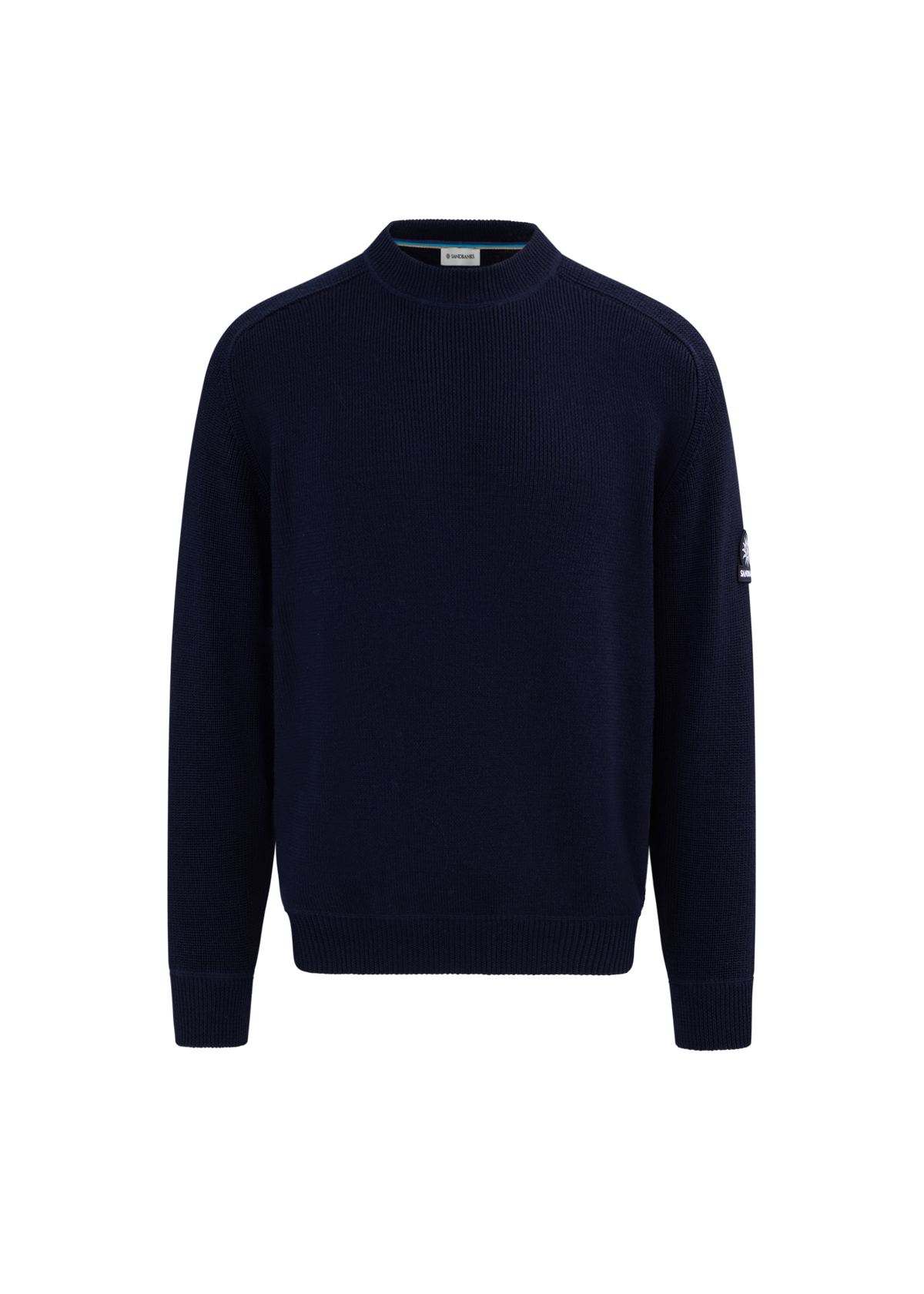 Crew Neck Raglan with Cardigan Stitch Sleeve - Navy