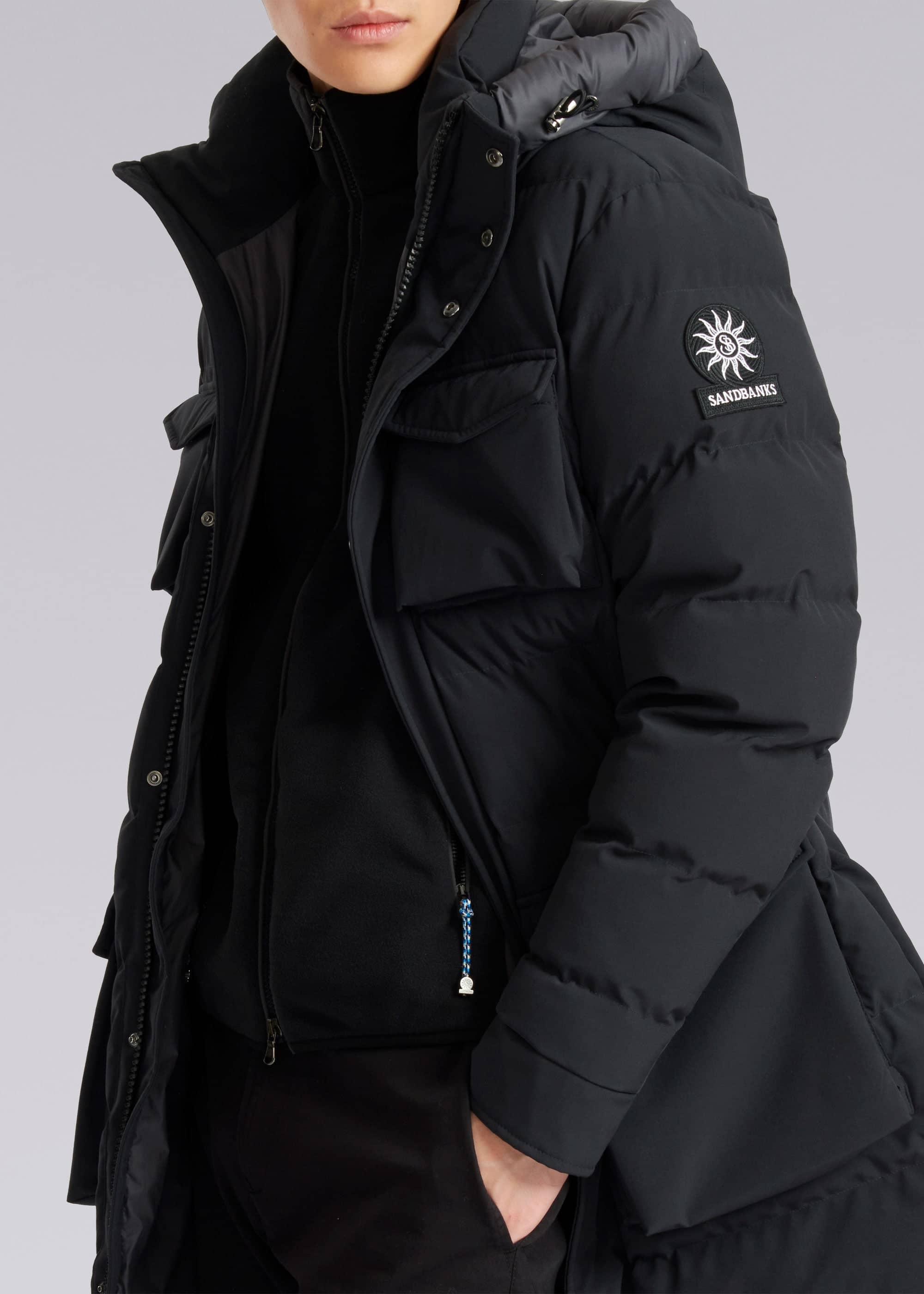 Sandbanks Branksome Long Puffer Jacket - Black - Sandbanks
