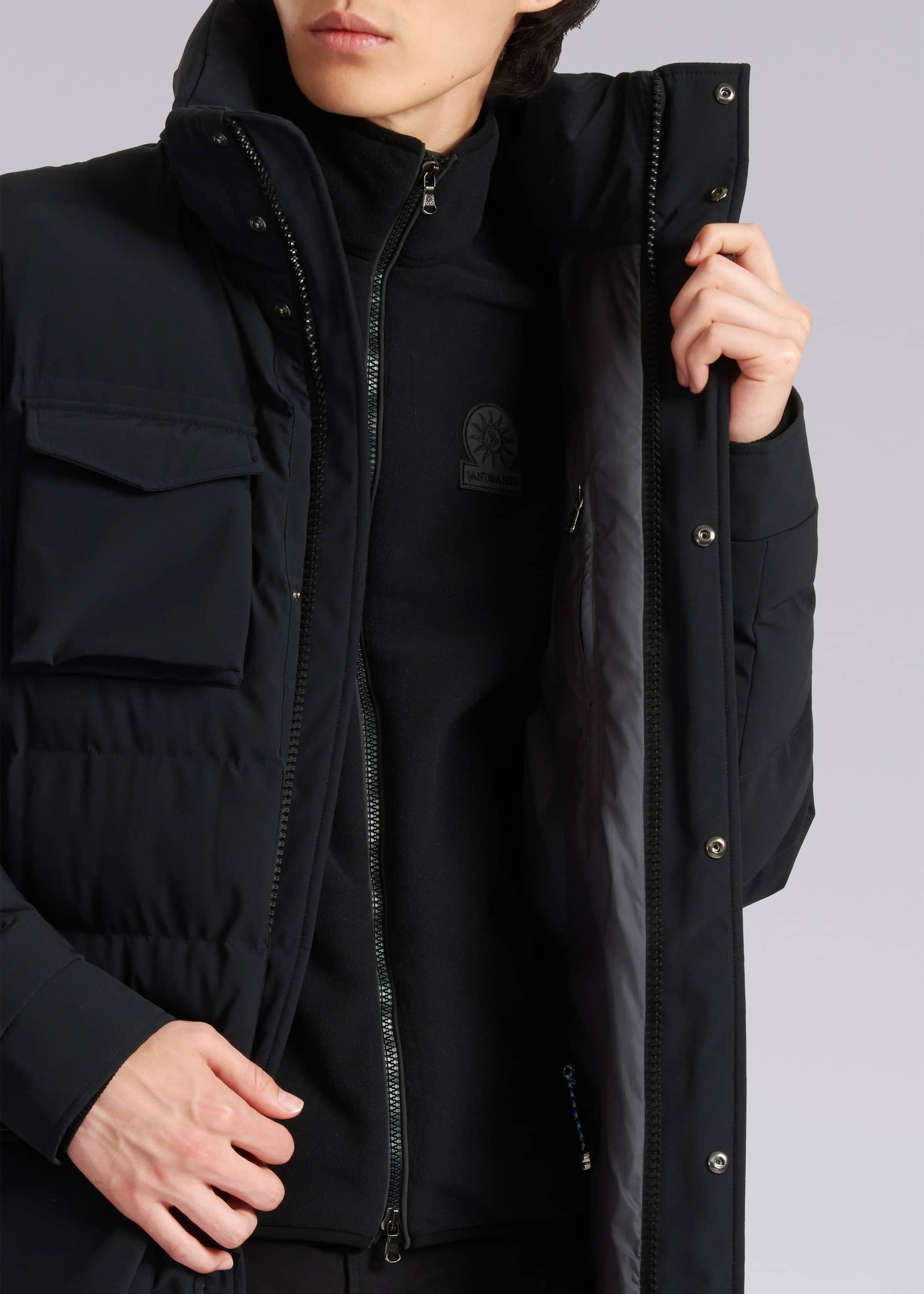 Sandbanks Branksome Long Puffer Jacket - Black - Sandbanks
