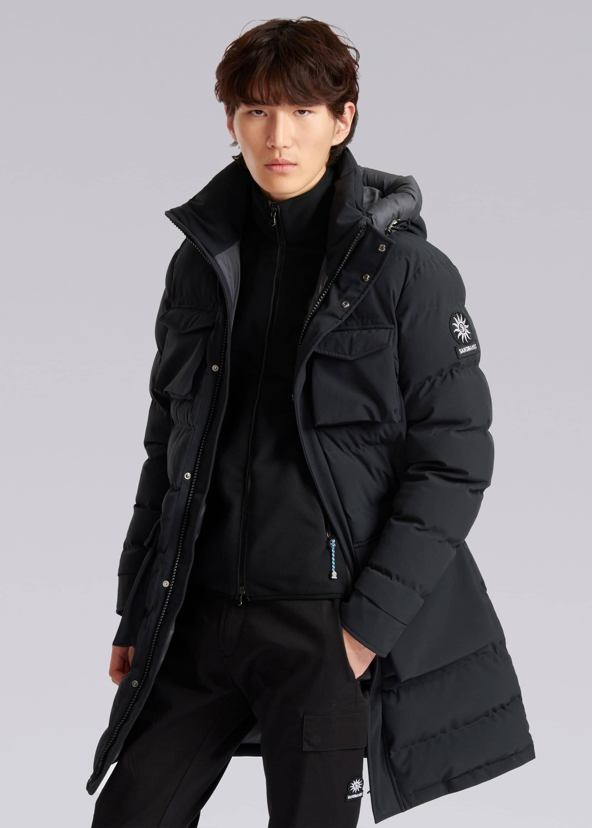 Sandbanks Branksome Long Puffer Jacket - Black - Sandbanks