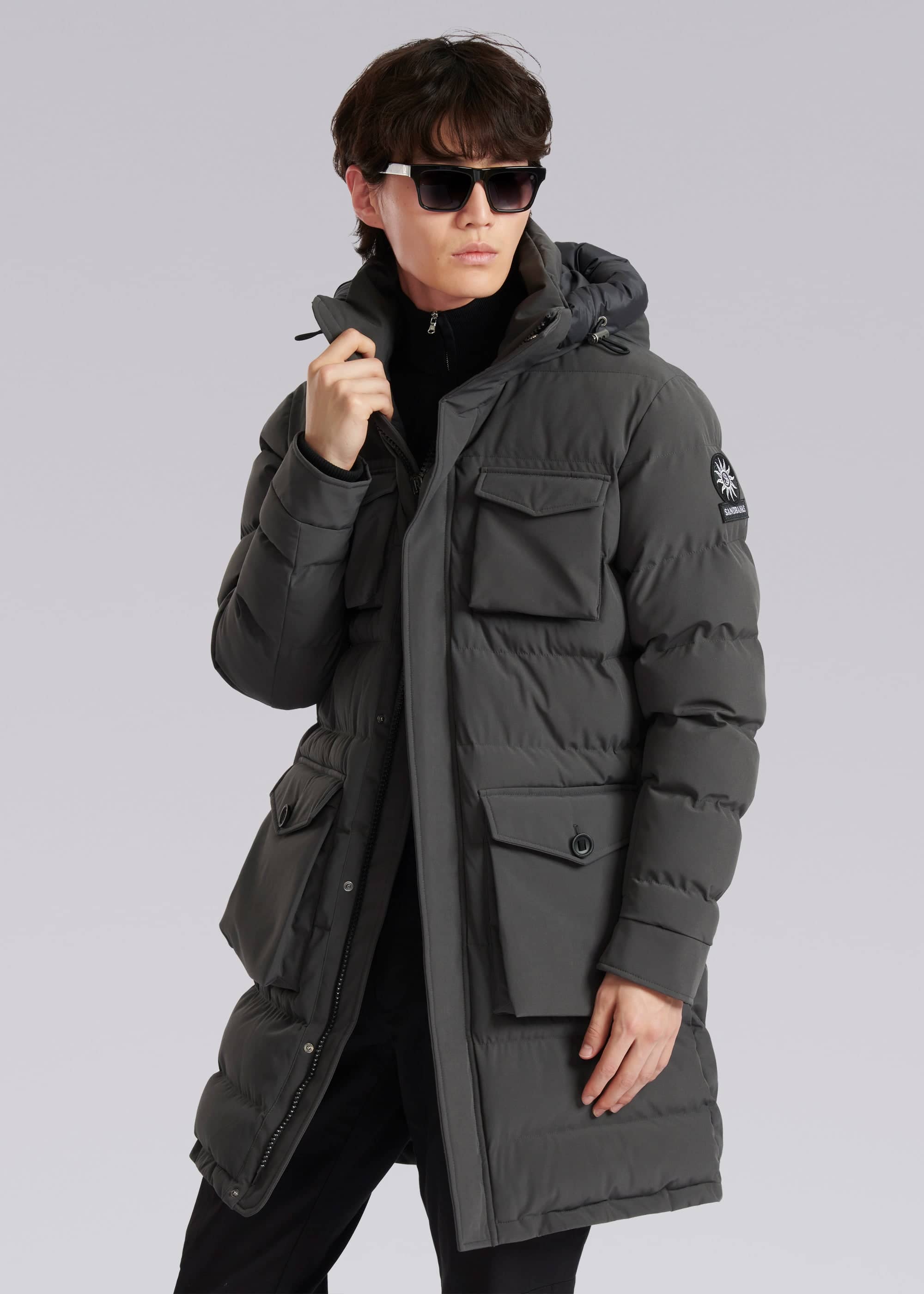 Sandbanks Branksome Long Puffer Jacket - Charcoal - Sandbanks
