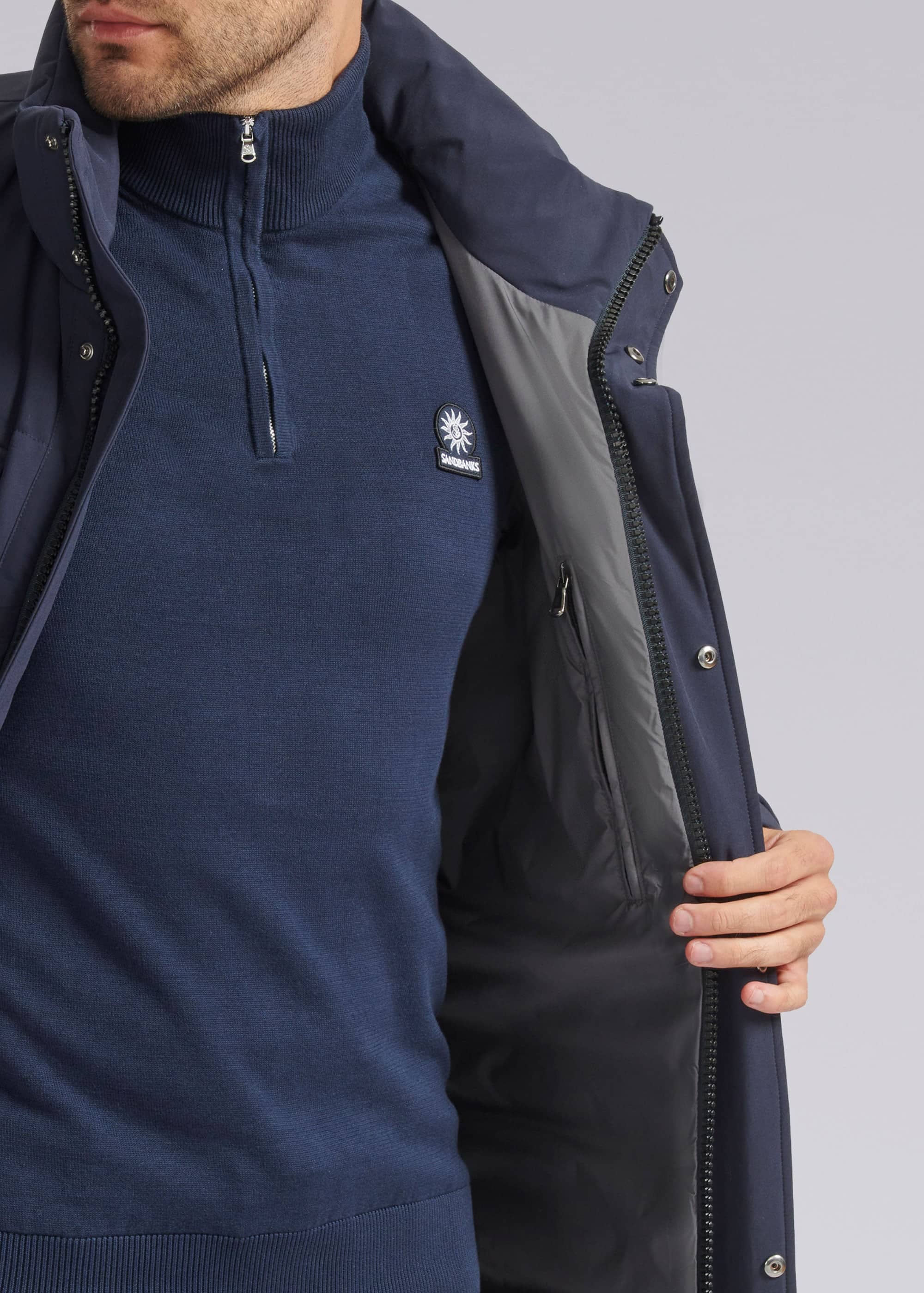 Sandbanks Branksome Long Puffer Jacket - Navy - Sandbanks