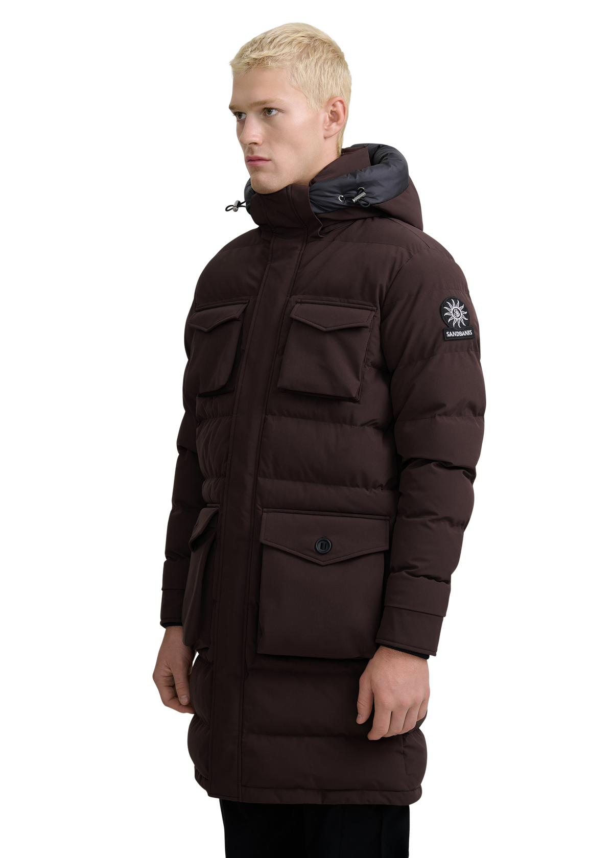Sandbanks Branksome Long Puffer Jacket - Brown