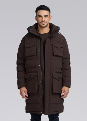 Sandbanks Branksome Long Puffer Jacket - Brown