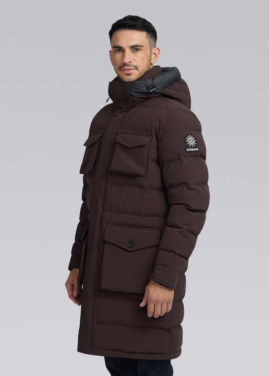 Sandbanks Branksome Long Puffer Jacket - Brown