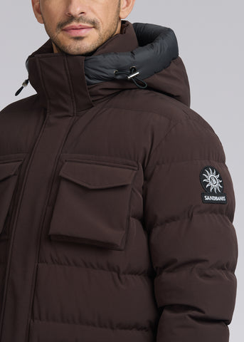 Sandbanks Branksome Long Puffer Jacket - Brown