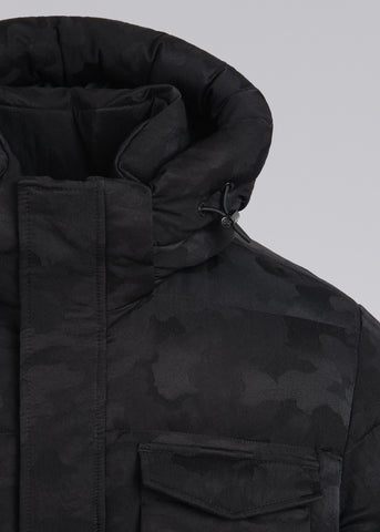 Sandbanks Carbon Collection C6 ECONYL® Branksome Long Puffer Jacket - Black Camo