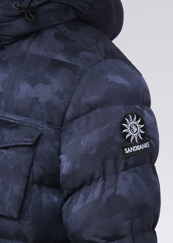 Sandbanks Carbon Collection ECONYL® Branksome Long Puffer Jacket - Navy Camo