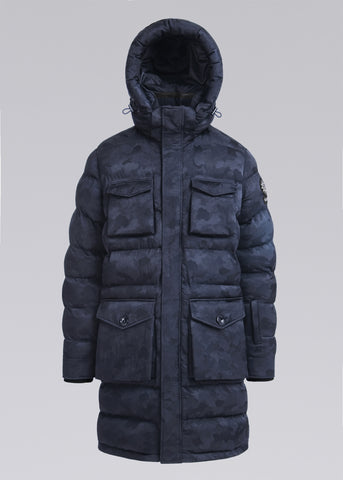 Sandbanks Carbon Collection ECONYL® Branksome Long Puffer Jacket - Navy Camo