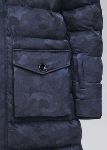 Sandbanks Carbon Collection ECONYL® Branksome Long Puffer Jacket - Navy Camo