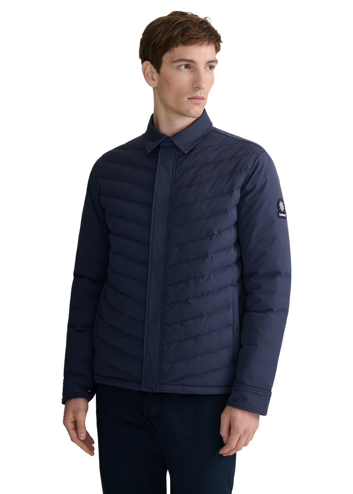 Eaton Chevron Quilted Overshirt - Navy