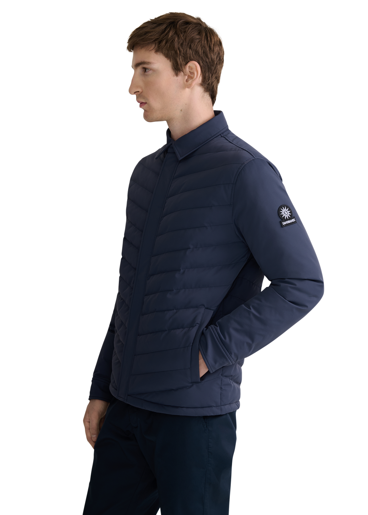 Eaton Chevron Quilted Overshirt - Navy