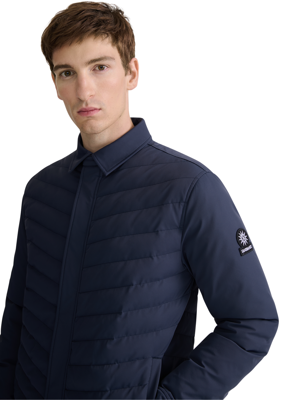 Eaton Chevron Quilted Overshirt - Navy