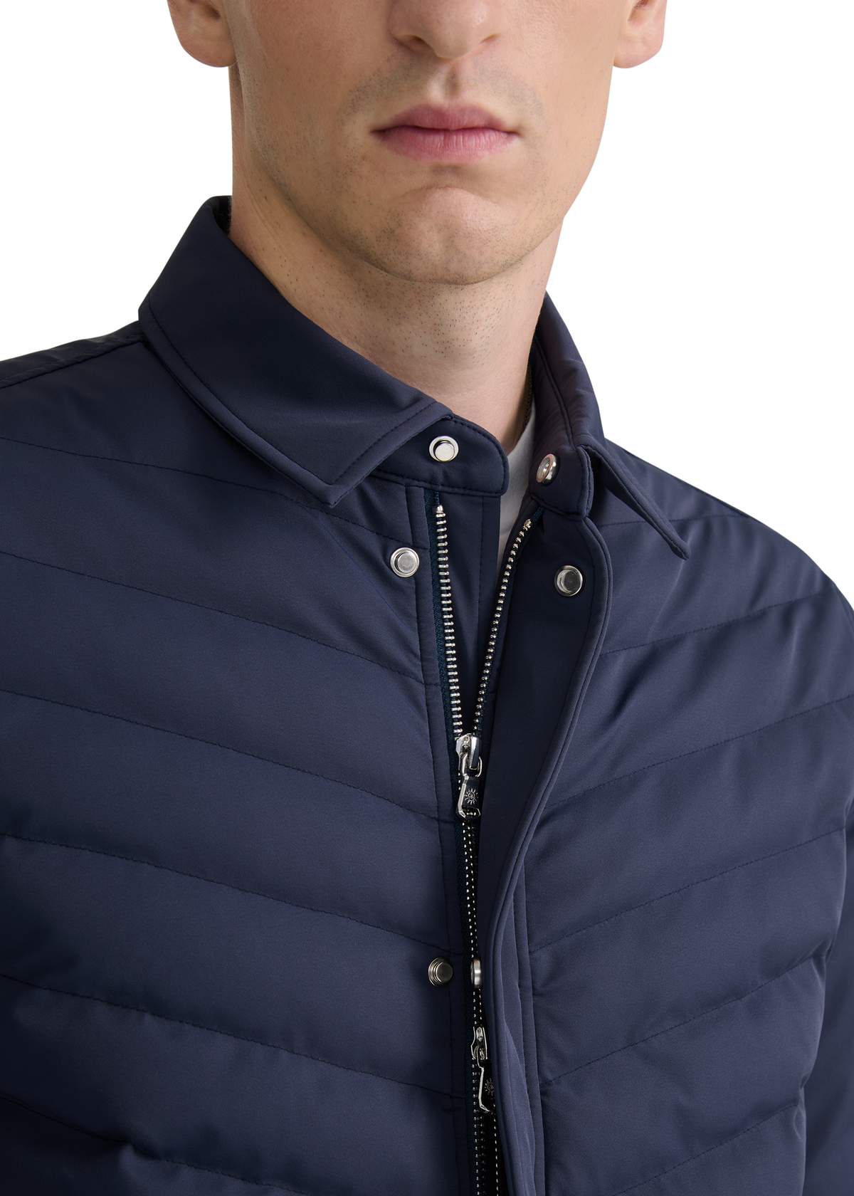 Eaton Chevron Quilted Overshirt - Navy