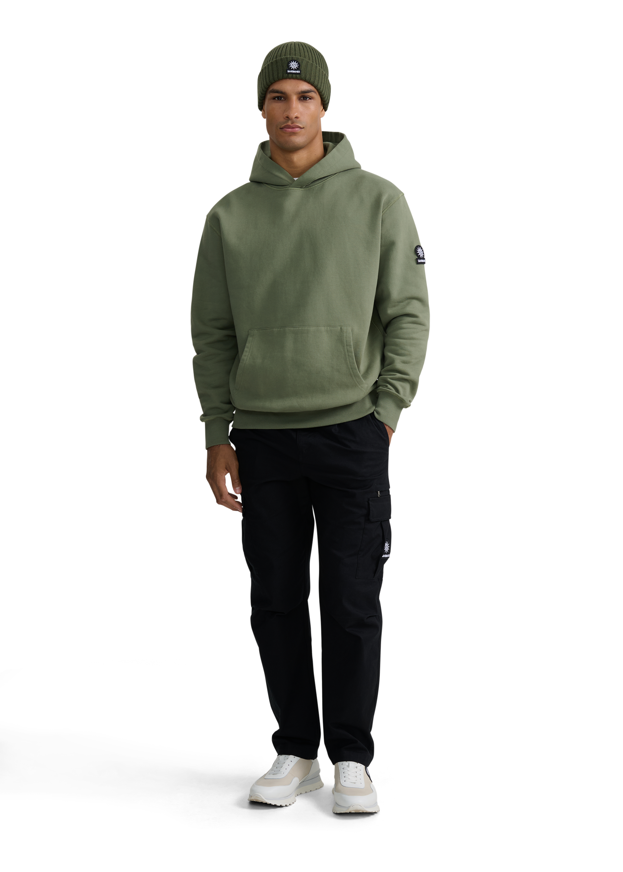 Sandbanks Badge Logo Hoodie - Olive