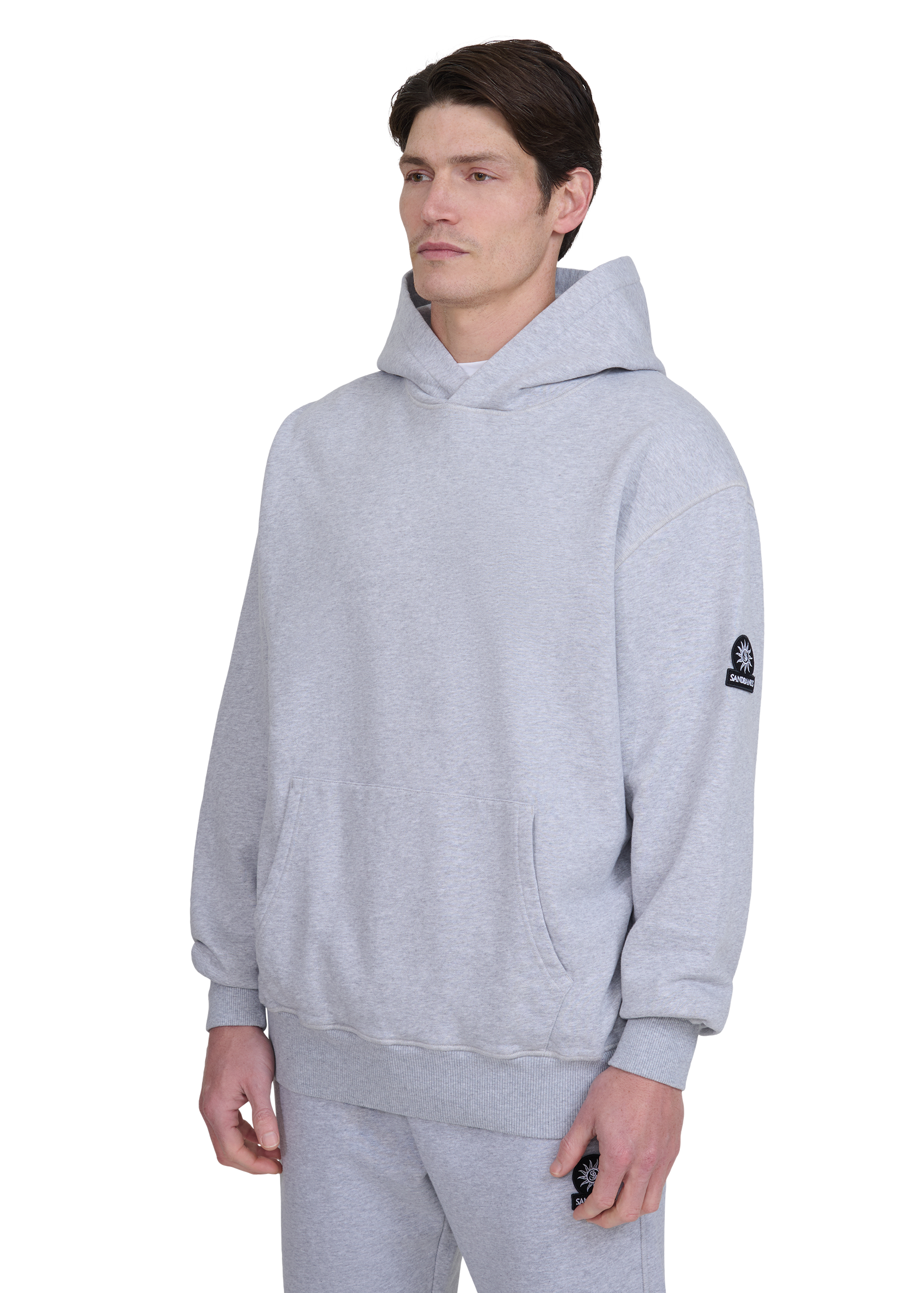 Sandbanks Badge Logo Hoodie - Grey Marl