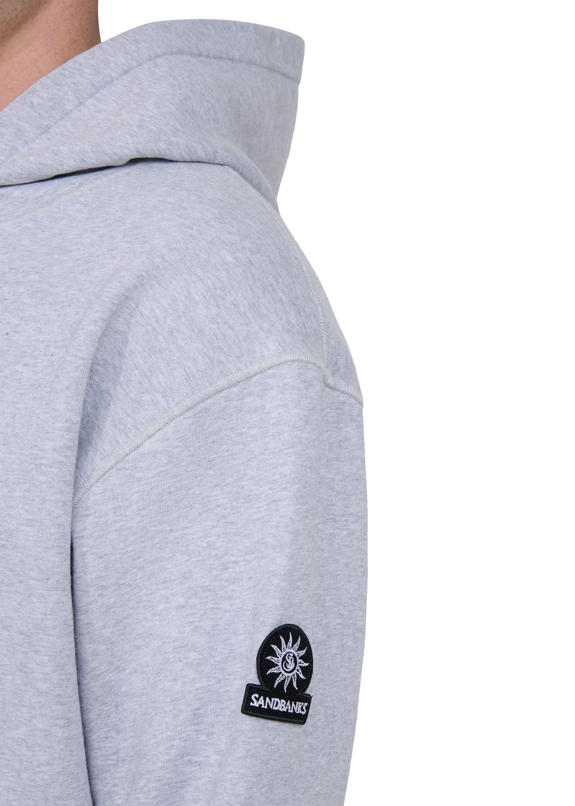 Sandbanks Badge Logo Hoodie - Grey Marl