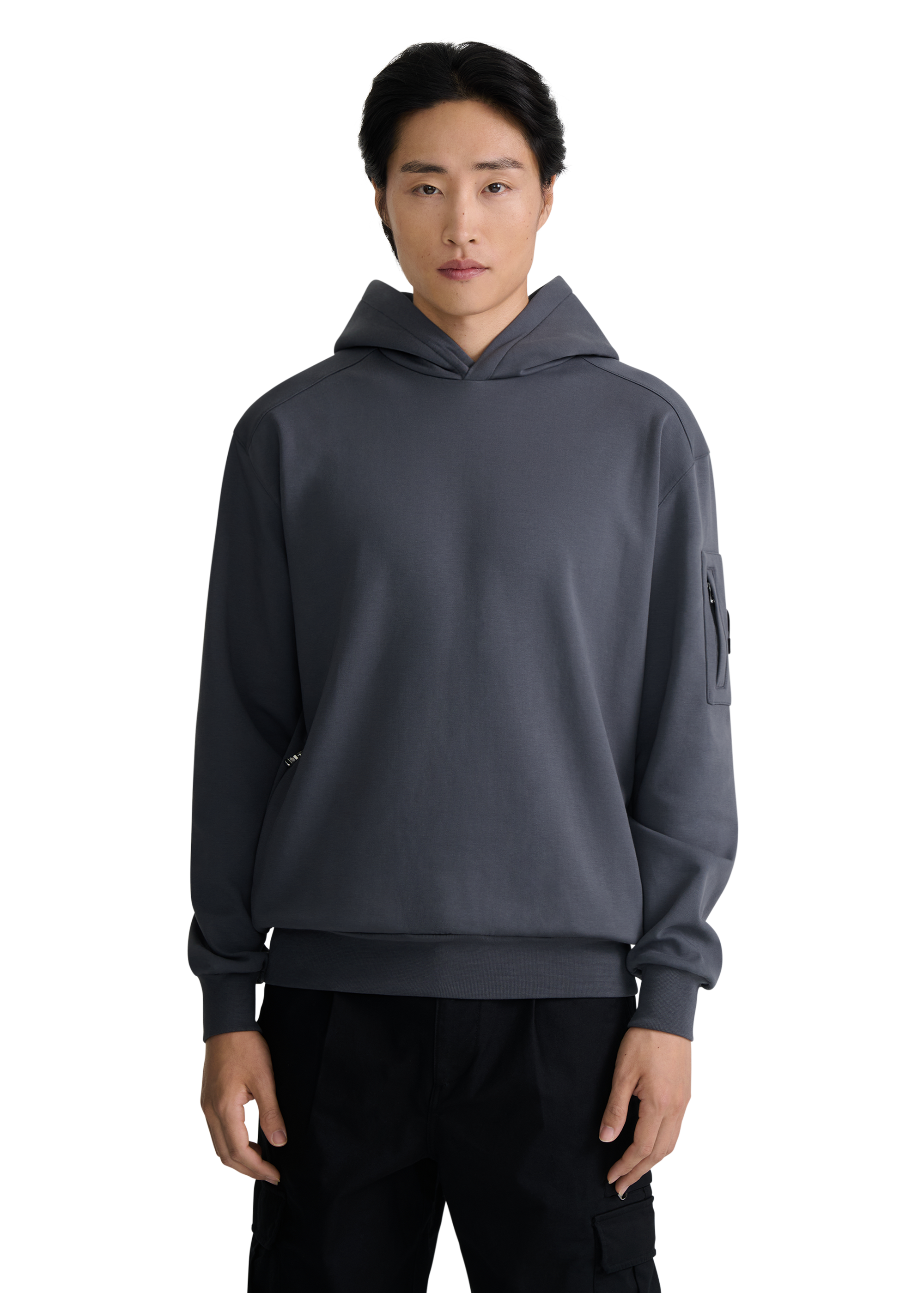 Zip Pocket Interlock Hoodie - Anthracite