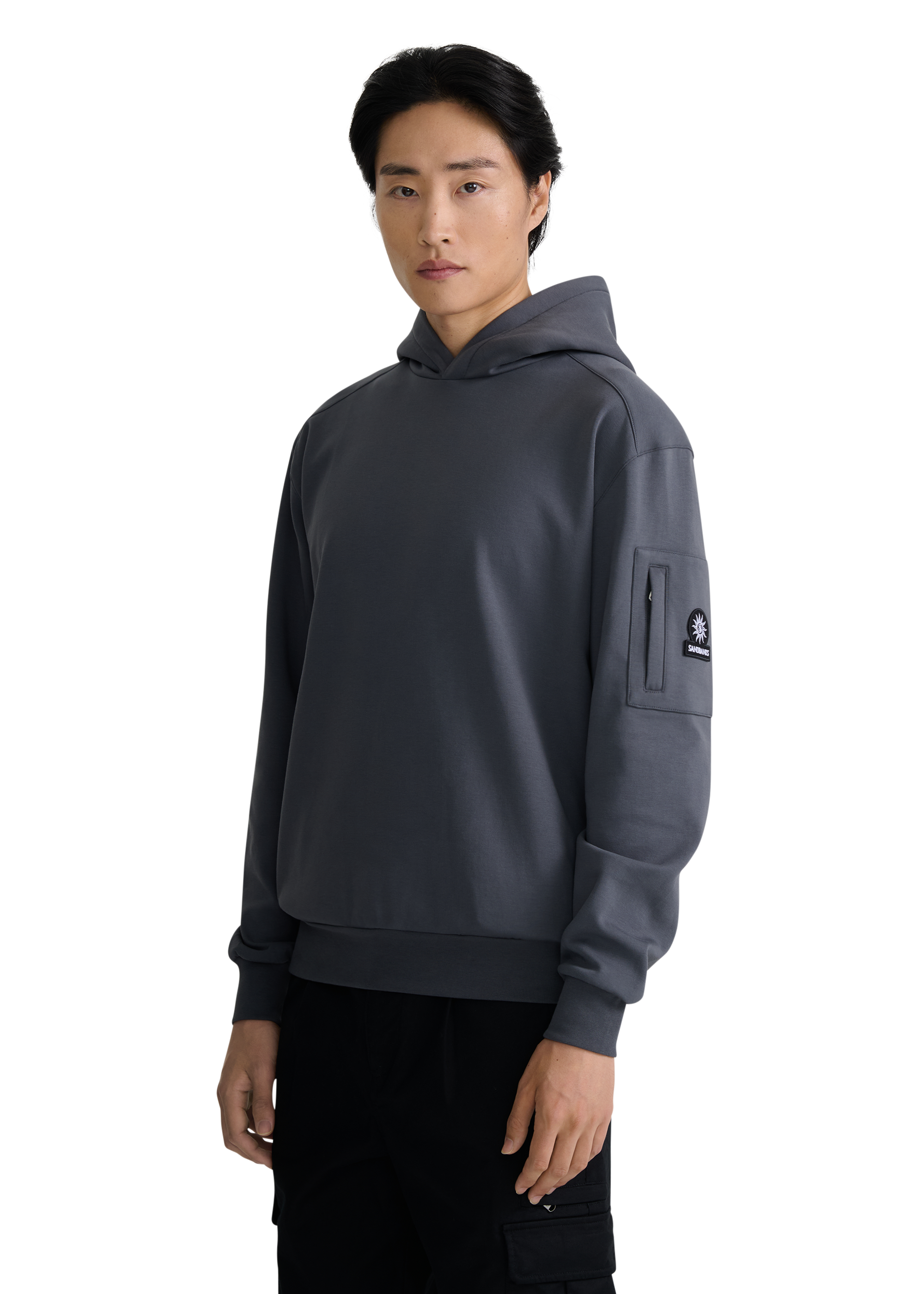 Zip Pocket Interlock Hoodie - Anthracite