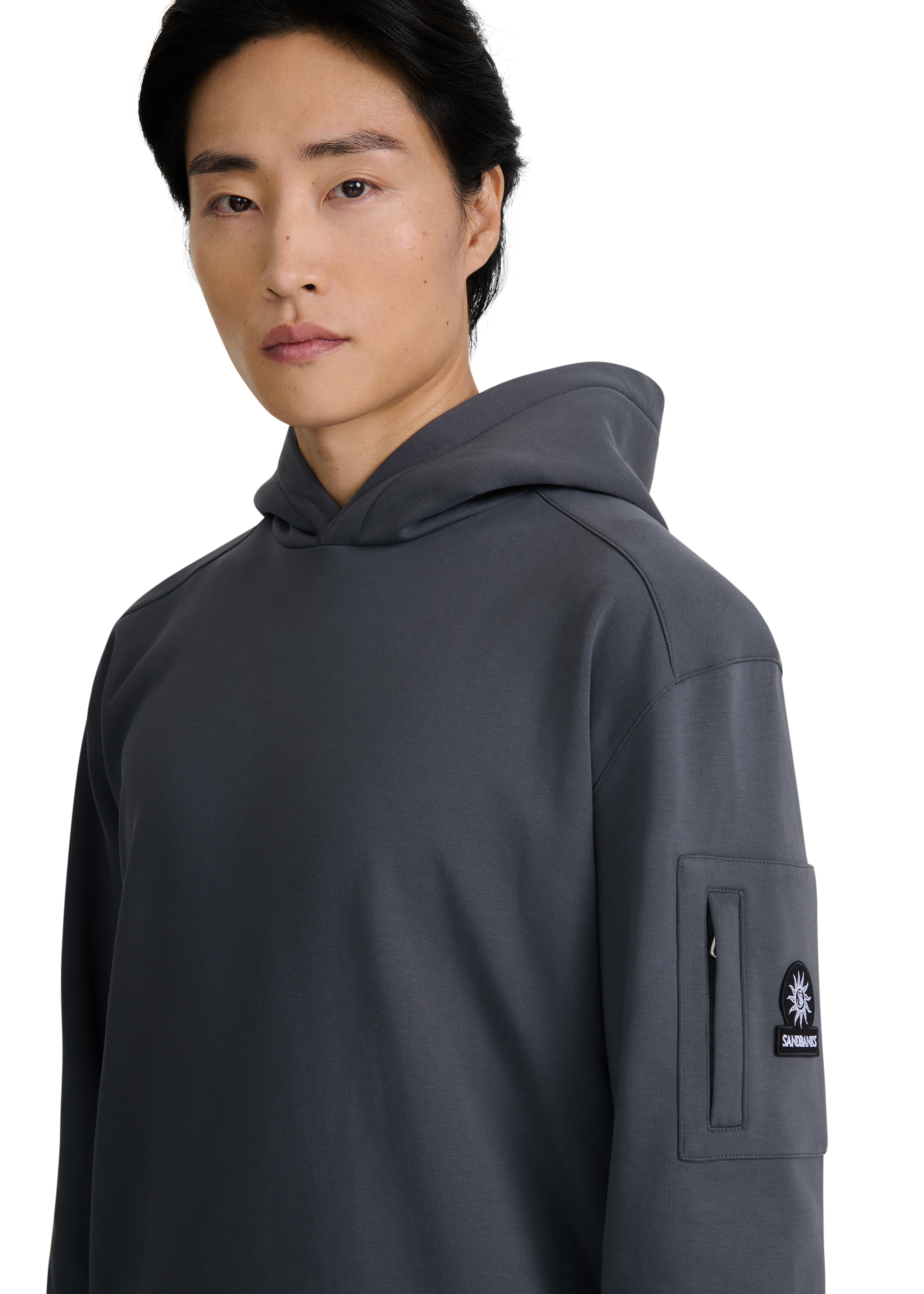 Zip Pocket Interlock Hoodie - Anthracite