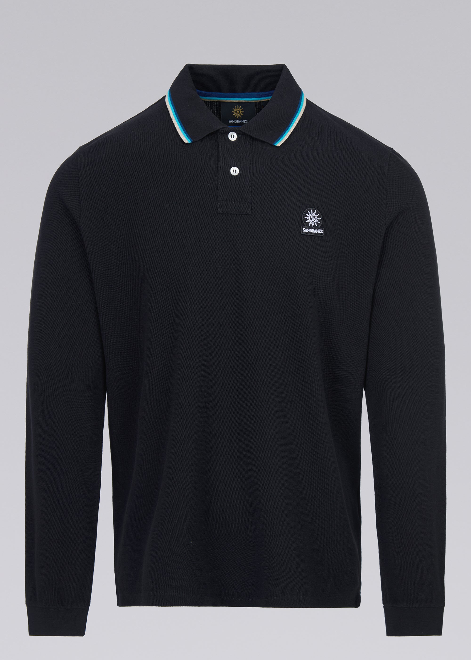Sandbanks Badge Logo Long Sleeve Polo Shirt - Black - Sandbanks