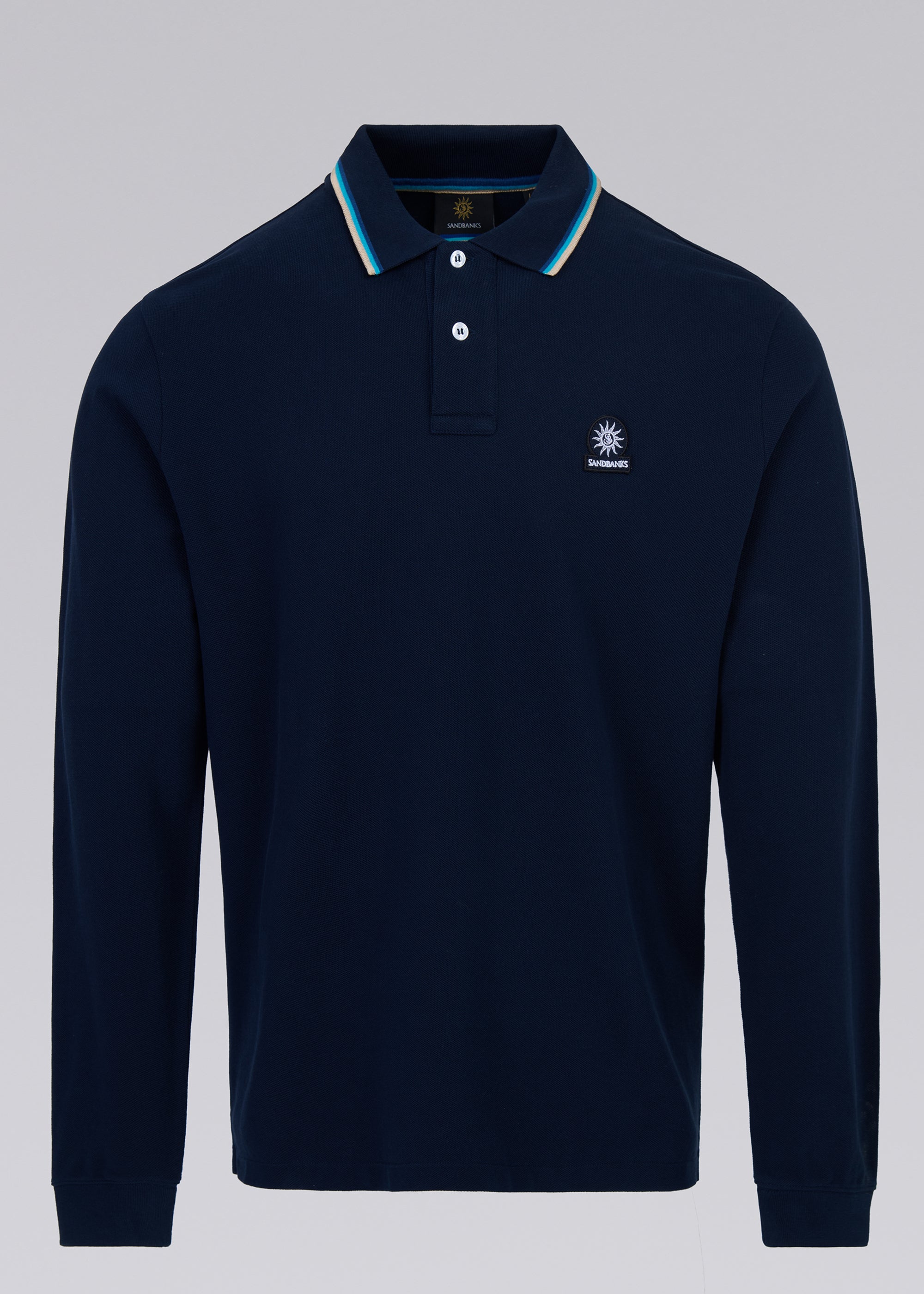 Sandbanks Badge Logo Long Sleeve Polo Shirt - Navy - Sandbanks