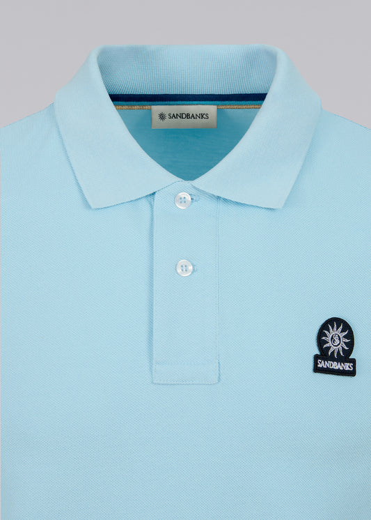 Sandbanks Badge Logo Pique Polo Shirt - Crystal Blue