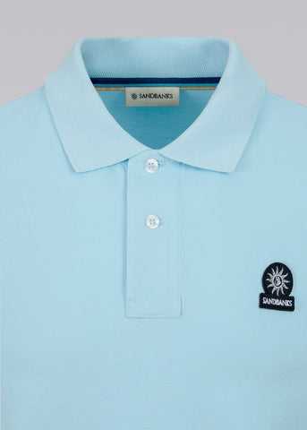 Sandbanks Badge Logo Pique Polo Shirt - Crystal Blue