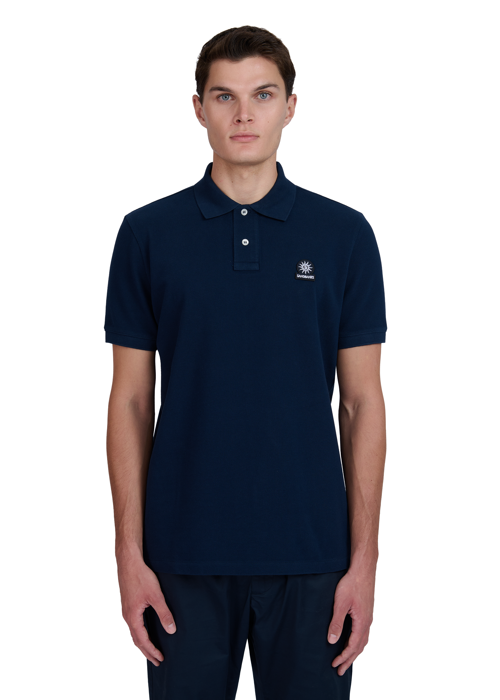 Sandbanks Embroidered Collar Pique Polo Shirt - Navy