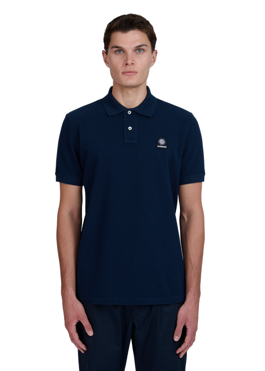 Sandbanks Badge Logo Pique Polo Shirt- Navy