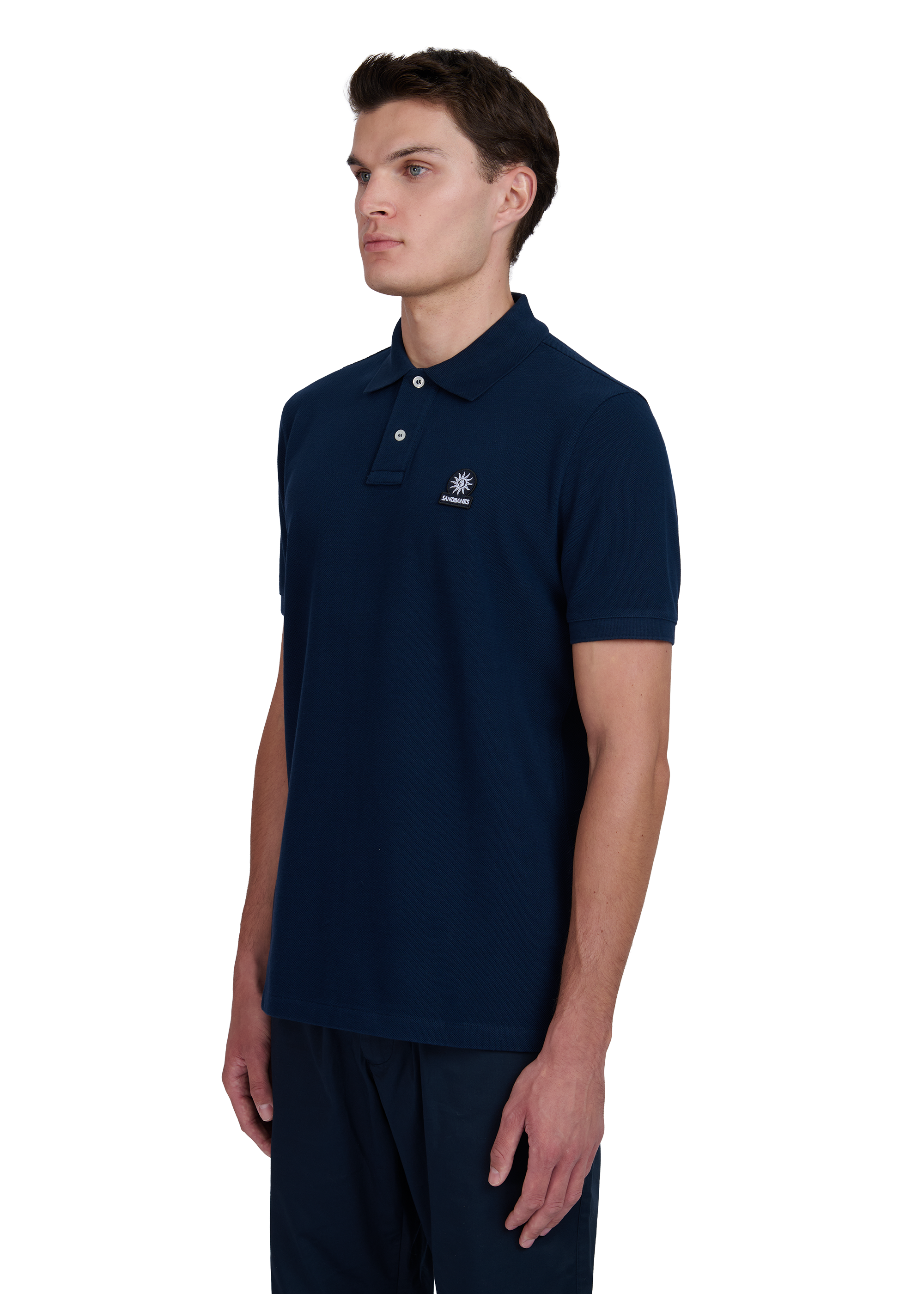 Sandbanks Badge Logo Pique Polo Shirt- Navy - Sandbanks