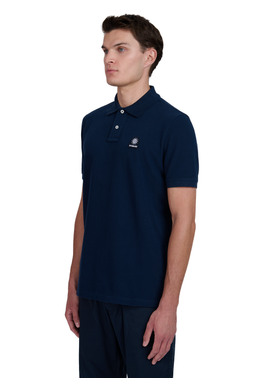 Sandbanks Badge Logo Pique Polo Shirt- Navy