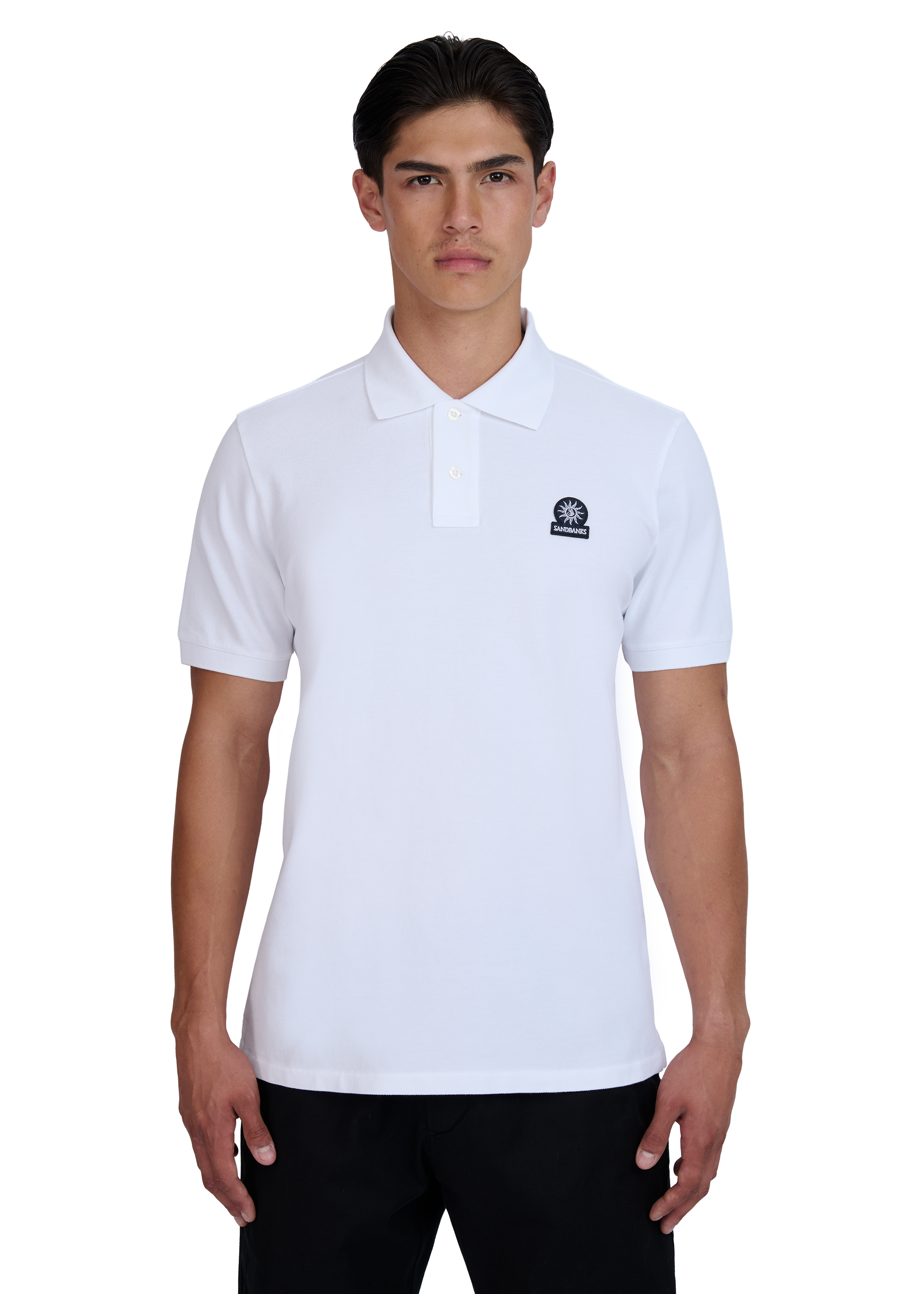 Sandbanks Badge Logo Pique Polo Shirt - White - Sandbanks