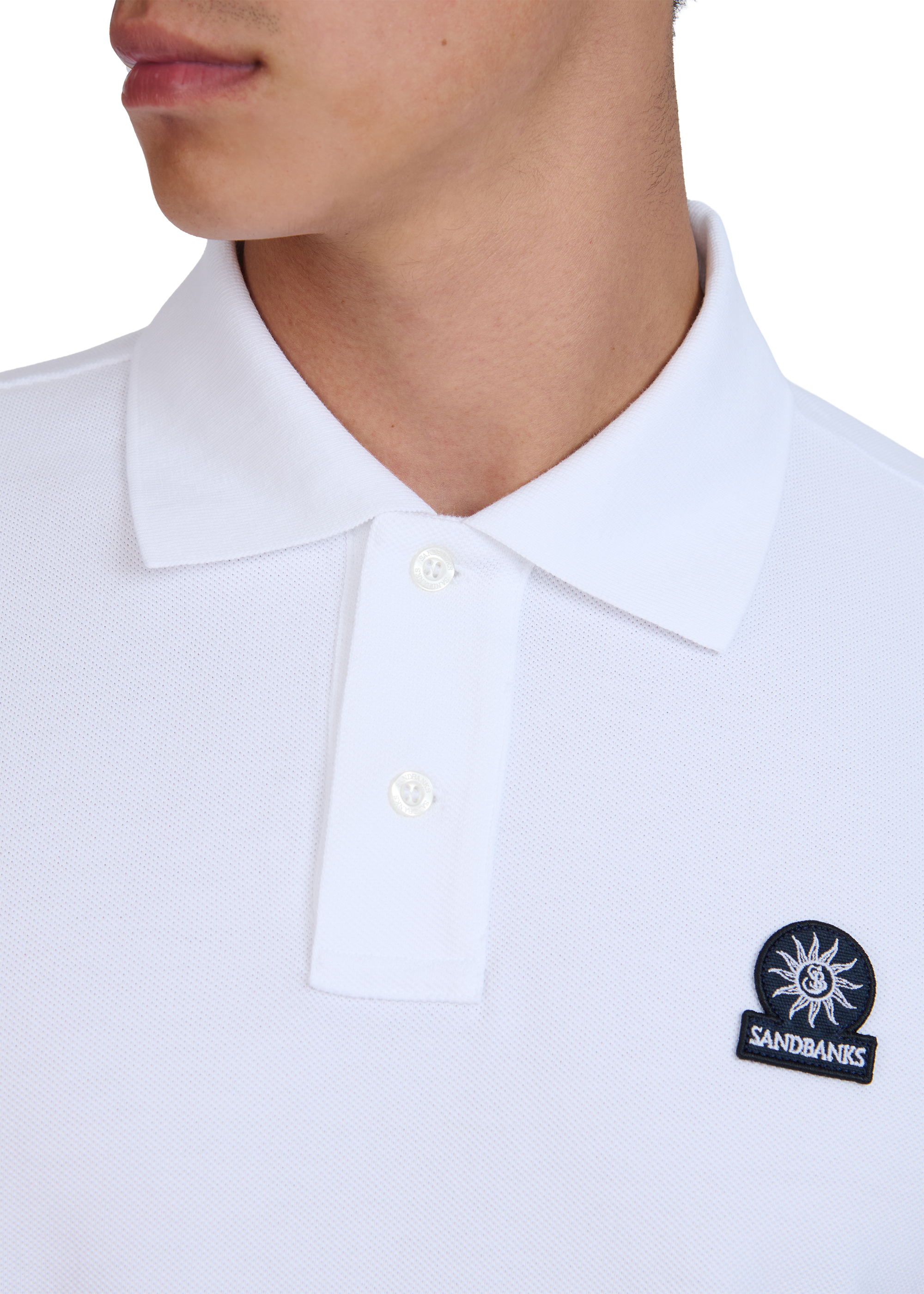 Sandbanks Badge Logo Pique Polo Shirt - White - Sandbanks