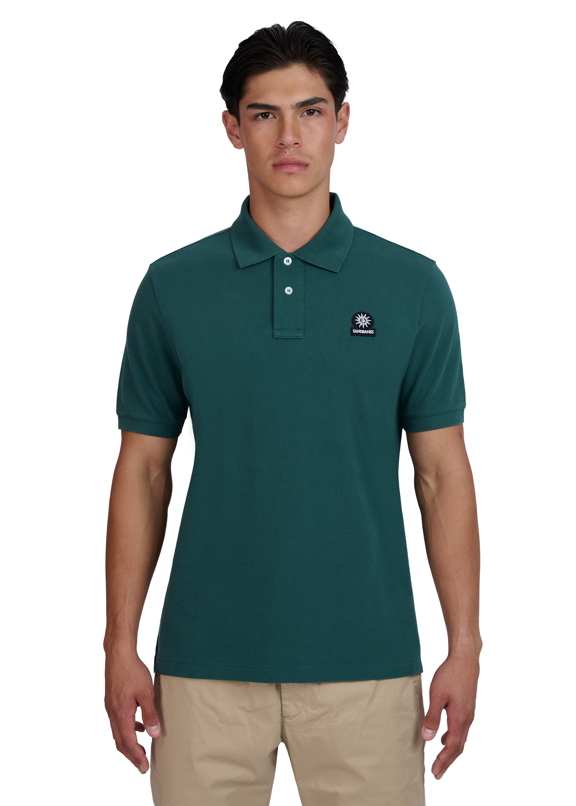 Sandbanks Badge Logo Pique Polo Shirt - Emerald Green