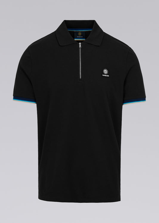 Sandbanks Badge Logo Zip Polo Shirt - Black