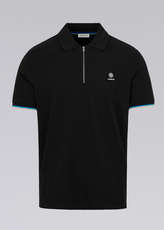 Sandbanks Badge Logo Zip Polo Shirt - Black