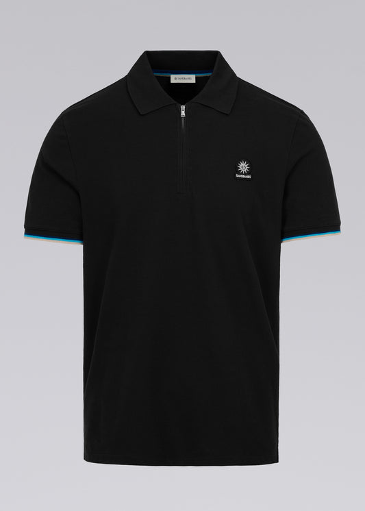 Sandbanks Badge Logo Zip Polo Shirt - Black
