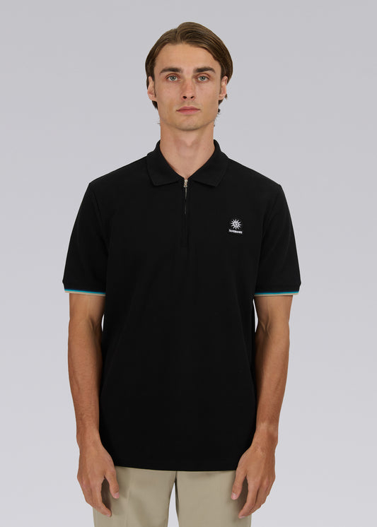 Sandbanks Badge Logo Zip Polo Shirt - Black