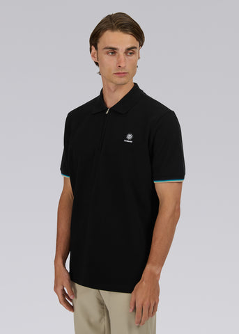 Sandbanks Badge Logo Zip Polo Shirt - Black