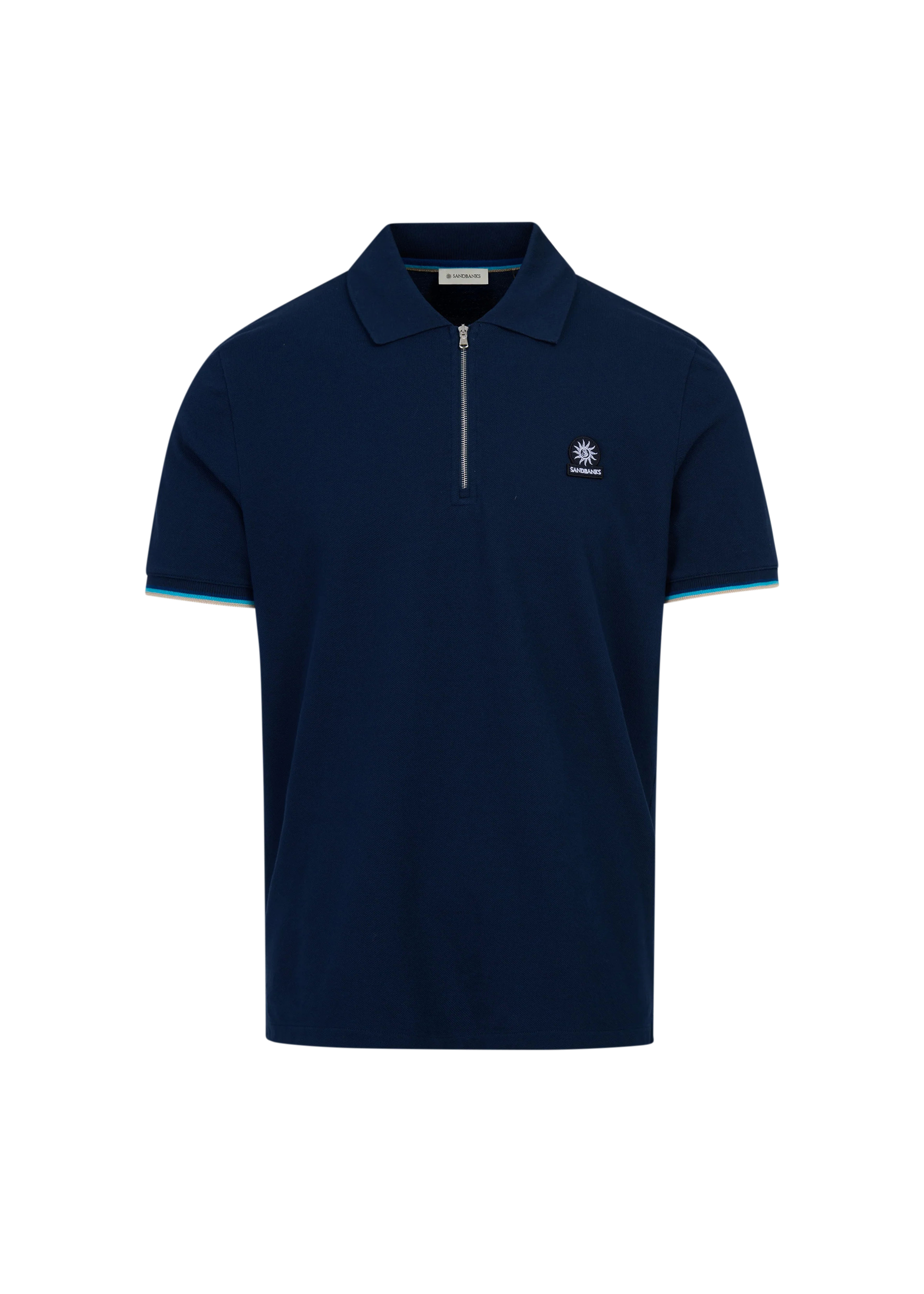 Sandbanks Badge Logo Zip Polo Shirt - Navy