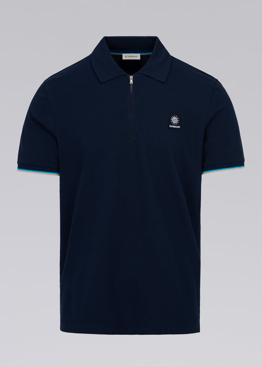 Sandbanks Badge Logo Zip Polo Shirt - Navy